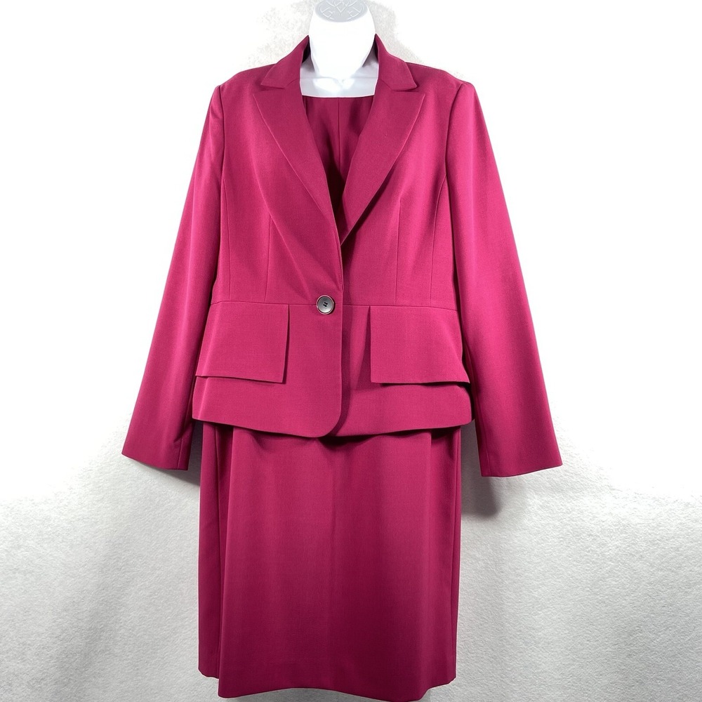 Kasper 2PC Dress Suit Women's 10 Pink Blazer Button Long Sleeves Stretch